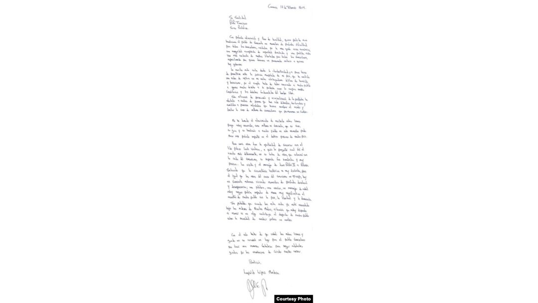 Carta de Leopoldo López al papa Francisco