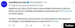Tuit de la Cancillería cubana. (Twitter)