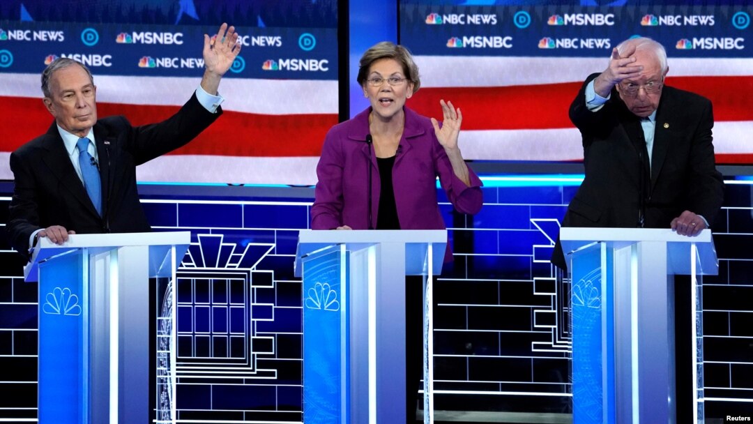 De izq. a der. Mike Bloomberg, Elizabeth Warren y Bernie Sanders.