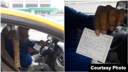 El taxista Onay Medina Martínez muestra la multa que le fue impuesta. (Foto cortesía del activista Yoel Parsons)