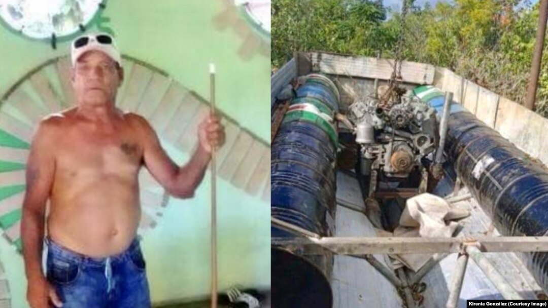 Combinación de fotos en las que aparecen: el inmigrante cubano Carlos Romel (izquierda) y la balsa en la que zarpó rumbo a EEUU desde Cárdenas.