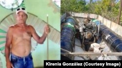 Combinación de fotos en las que aparecen: el inmigrante cubano Carlos Romel (izquierda) y la balsa en la que zarpó rumbo a EEUU desde Cárdenas.