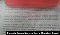 Cerificado de sentencia de Zulueta Echevarría II (Cortesía: Jiordan Marrero Huerta)