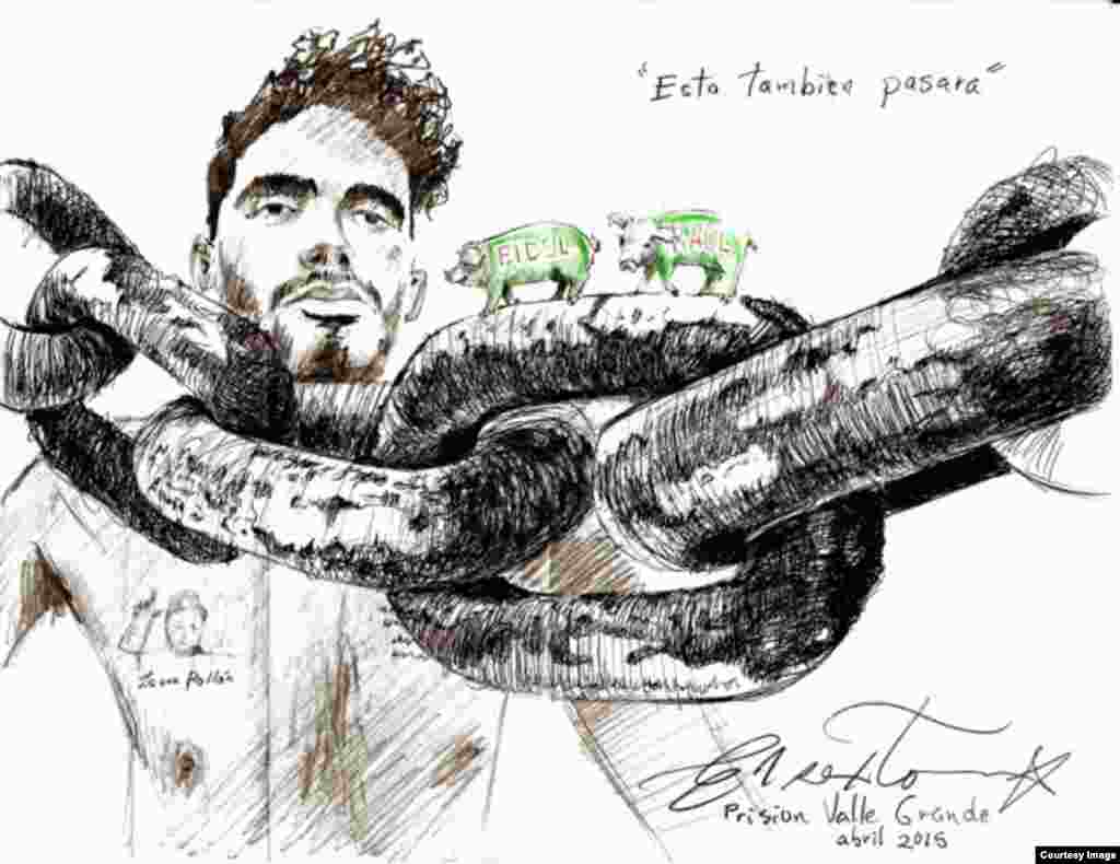 Dibujo de El Sexto desde la cárcel de Valle Grande.
