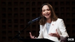 María Corina Machado ofrece una rueda de prensa en Caracas tras regresar a Venezuela
