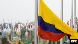 La bandera de Ecuador en la Villa Olimpica de Pekín.