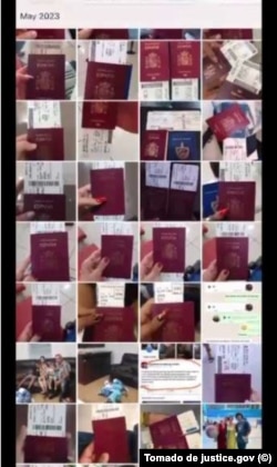 Imagen fotorrealista de fajos de billetes de cien dólares apilados junto a una aplicación de pago móvil en una tablet, con documentos de viaje borrosos al fondo, simbolizando el blanqueo de dinero y las ganancias del tráfico. Detalles nítidos y un enfoque en la transacción financiera.