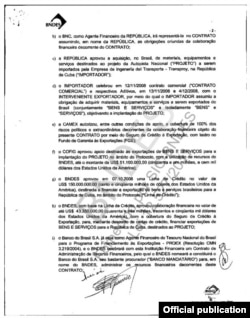 Contrato firmado entre Cuba y BNDES que deja constar (inciso C) el objetivo del préstamo