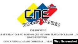Sitio en internet del Consejo Nacional Electoral de Venezuela hackeado por activistas informáticos. 