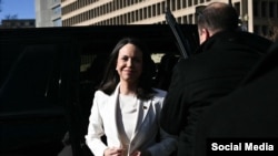 María Corina Machado a la salida de la Casa Blanca. 