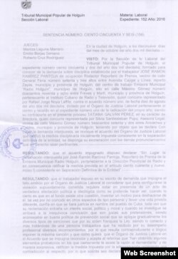 Sentencia del Tribunal Provincial de Holguín sobre el caso de José Ramírez Pantoja.