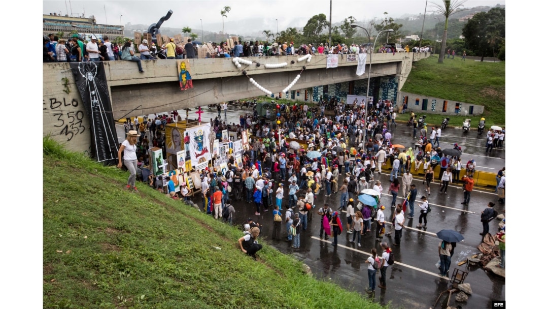 Un grupo de manifestantes participa del denominado "Gran plantón nacional" convocado por la oposición.
