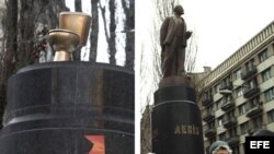 Inodoro colocado en lugar de la estatua de Lenin
