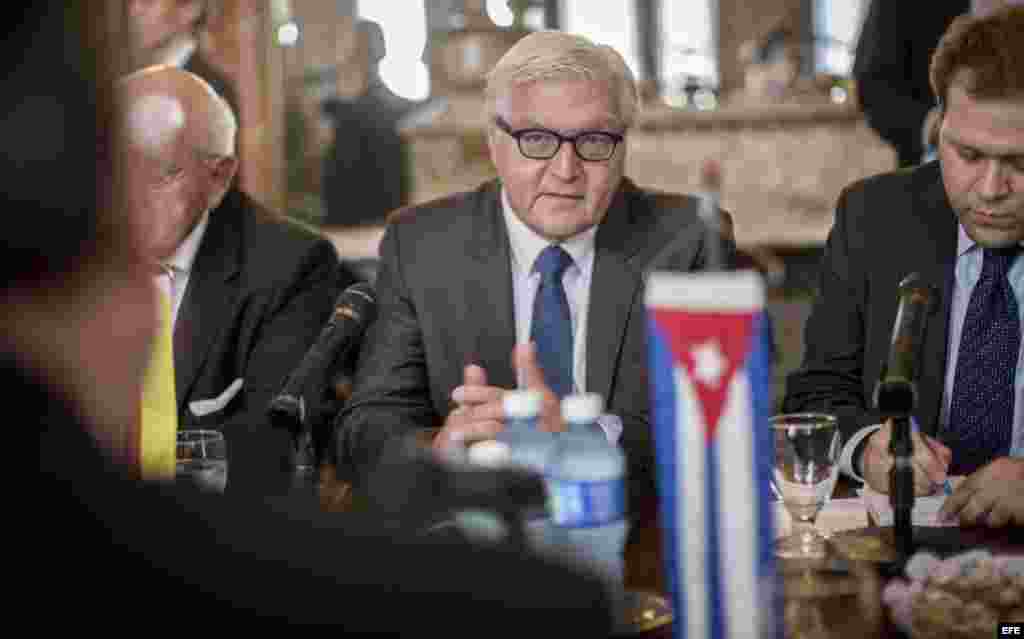 El ministro de Exteriores alemán, Frank-Walter Steinmeier (c), conversa con su homólogo cubano, Bruno Rodríguez Parrilla.