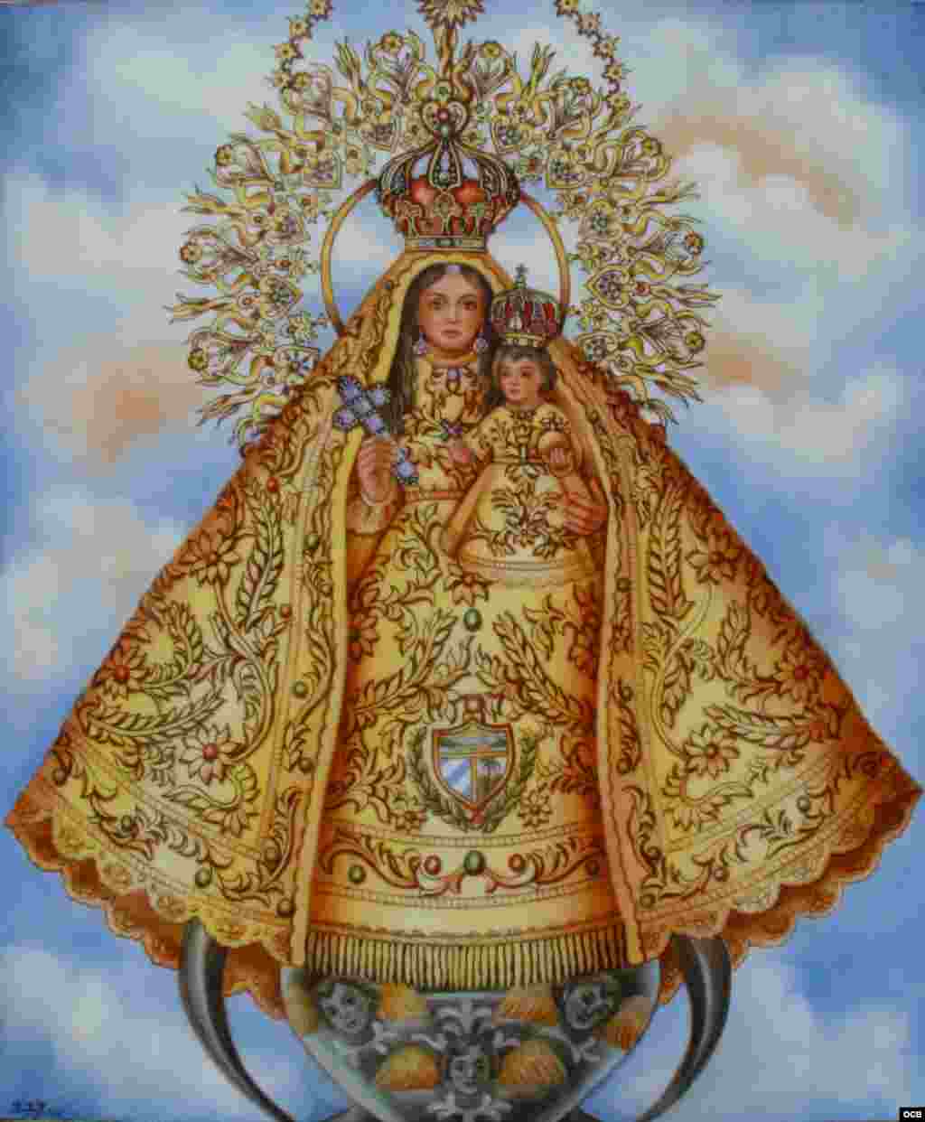 4- Virgen de la Caridad del Cobre, iglesia de Guadalupe. Serie &quot;Las Estaciones&quot;, 28 Vírgenes (porcelana, 18x24 pulgadas).