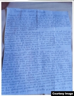 Carta de las presas políticas de Placetas, Villa Clara, encarceladas en Guamajal.