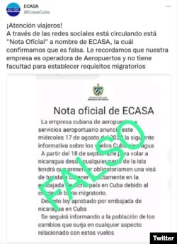 Tuit de ECASA. (@EcasaCuba)