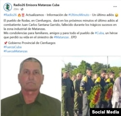 Bombero fallecido en incendio de la base de supertanqueros de Matanzas. (Facebook/Radio26)