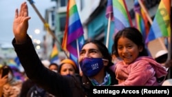 Ecuador's presidential candidate Yaku Perez greets supporters