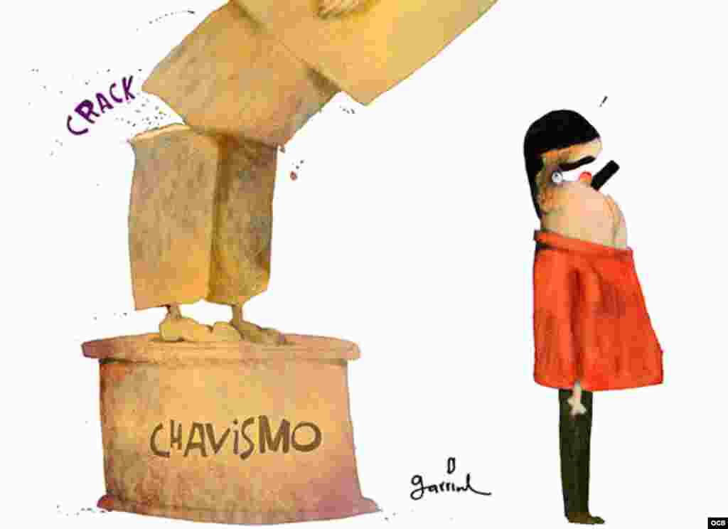 Garrincha's cartoon about Venezuelan Chavismo tumbling upon Maduro