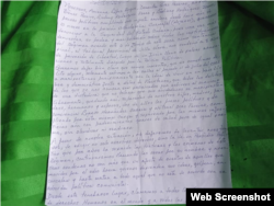 Carta de las Cinco prisioneras del 11J en Placetas.