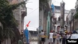 Derrumbe en La Habana Vieja deja atrapado a un anciano en un piso superior del inmueble. (Captura de video/Twitter Mario J. Pentón)