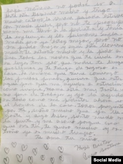 Copia de la carta de Hug Dieter Pupo a su padre, prisionero político del 11J. (Facebook)