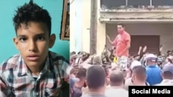 Hugh Pupo Santana (izq.) pide la libertad de su padre, preso por manifestarse el 11J en Cárdenas, Matanzas (der.). (Foto: Capturas de video/Social Media)