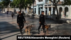  FOTO ARCHIVO. Efectivos de Tropas Especiales "Boinas Negras" utilizan perros para patrullar el Paseo del Prado, en La Habana.