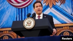 El secretario de Estado Marco Rubio en un evento este jueves en Washington DC. 