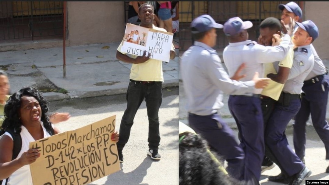 Tras el arresto de Berta Soler, simpatizantes del gobierno hicieron un acto de repudio en la sede de las Damas de Blanco, en Lawton. (Fotos Ángel Moya)