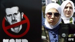 Mujeres turcas protestan contra el presidente sirio Bachar Al Asad, en Estambul, Turquía, el 14 de julio del 2012. 