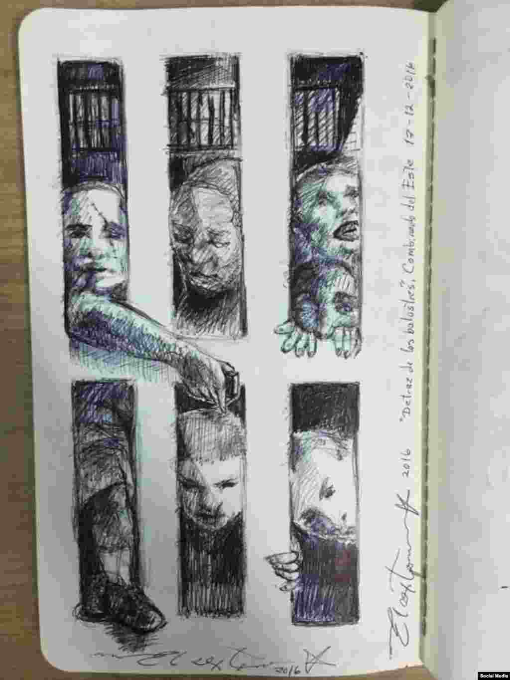 Dibujos de El Sexto en prisión, diciembre 2016. Tomado de la cuenta de Facebook Danilo Maldonado Machado.