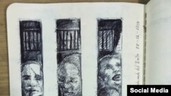 Aparecen en Facebook los dibujos del artista cubano preso por comentar la muerte de Fidel Castro