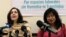 Mariela Castro, directora del Centro Nacional de Educación Sexual (Cenesex), e hija del gobernante de Cuba, Raúl Castro, ofrece una rueda de prensa junto a la activista transexual argentina, Diana Sacayán (i-d).