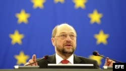 El presidente del Parlamento Europeo, Martin Schulz, da un discurso durante el pleno del Parlamento Europeo en Estrasburgo (Francia) . 