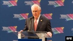  El secretario de Estado de EE.UU., Rex Tillerson, inaugura la cumbre económica y de seguridad sobre Centroamérica hoy, jueves 15 de junio 2017, en Miami, Florida (Estados Unidos). Tillerson inauguró la cumbre con una declaración a favor del sector privad