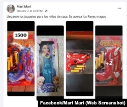 Captura de post en Facebook con juguetes a la venta en Cuba. (Foto: Mari Mari)