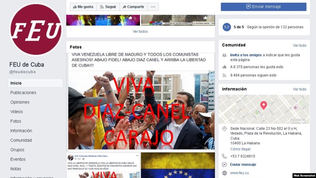 Página de la FEU hackeada.