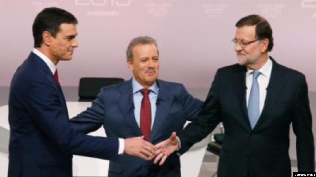 Pedro Sánchez, candidato por el PSOE, y Mariano Rajoy, por el PP, en debate televisivo.
