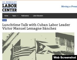 Invitación en la Universidad de Berkeley para una charla con el "líder sindical" cubano Víctor Manuel Lemagne.