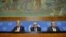 Secretario de EE.UU.John Kerry (i), el mediador internacional para Siria, Lajdar Brahimi (c), y ministro ruso de Exteriores, Sergei Lavrov. ofrecen una rueda de prensa en la que hablaron sobre las armas químicas en Siria 13/09/2013.