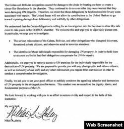 Carta de Nikki Haley a Antonio Guterres obtenida por foxnews.com.