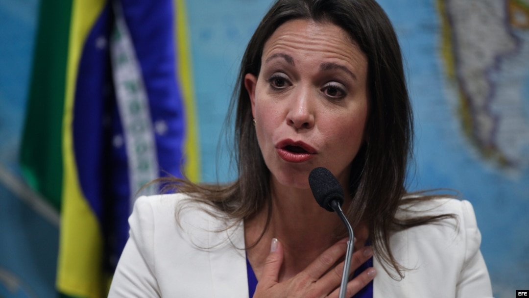 La opositora venezolana María Corina Machado ante una comisión del Senado de Brasil.