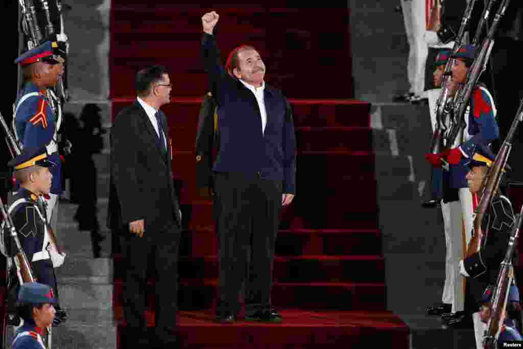 Daniel Ortega en la ceremonia de investidura de Nicolás Maduro.