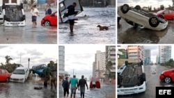 Combinación de fotografías de los daños provocados por las inundaciones en el litoral habanero.