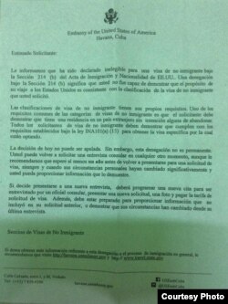 Negativa de visa de no inmigrante expedida por la Embajada de EEUU en La Habana al grafitero Danilo Maldonado, El Sexto.