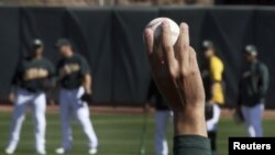 Un entrenamiento de los Oakland Athletics.