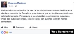 Embajador cubano en España, en Facebook, sobre evolución de cubanos heridos en Cataluña.