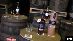 A bottle of rum "Selección de Maestros", one of Havana Club's flagship products is displayed in their distillery in Havana, Cuba. The general manager of the corporation, Jerome Cottin, said during a recent unveiling ceremony that the new rum line, "Havani
